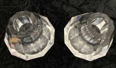 2-Art Deco Cut Decagonal Crystal Candle Holders Star Design Btm Prism Effect VNT