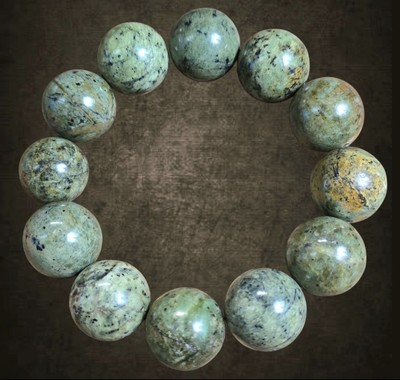 4.7oz 20mm Bead Tibetan Jade Medicine King Serpentine Stretch Bracelet Reiki 