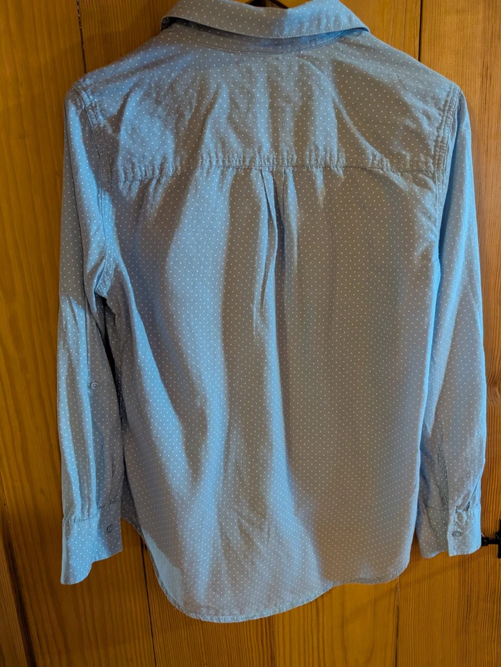 Faded Glory Blue White Polka Dot Button Up Tie at Waist Women's Blouse Size M - Image 2 of 3