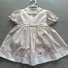 NWT Vintage 1970s/80s Pink Pinstripe Floral Toddler Dress - Size 4T