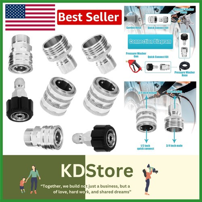 #ad Durable Stainless Steel 8 Piece Pressure Washer Adapter Set Leak Free Options $35.99