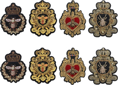8Pcs Crown Bee Embroidered Applique Patches 4 Style Gold Badge Patch Sew on Embl