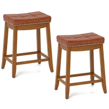 25/29 Inch Set of 2 Upholstered PU Leather Bar Stools with Saddle Seat-25 inches