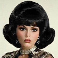 Black Vintage Curly Cosplay Wigs for Women Bouffant Beehive 50s 60s Retro Costum