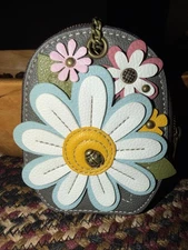 NWT CHALA Mini Coin Purse Keychain RFID Protected Card Holder DAISY