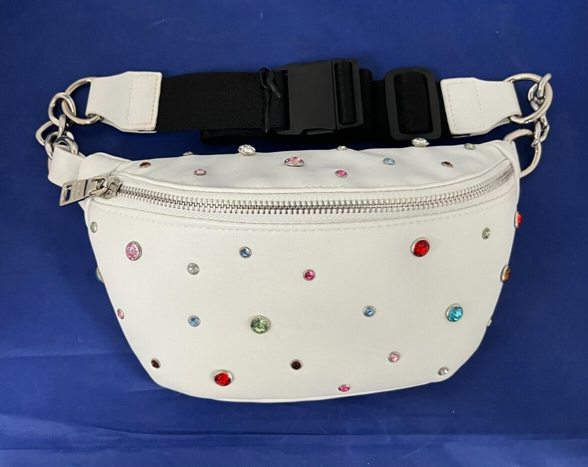 Steve Madden デニム スリング ベルトバッグ ボディバッグ Steve Madden Women's 2 Rhinestone Sparkle Belt Bags White