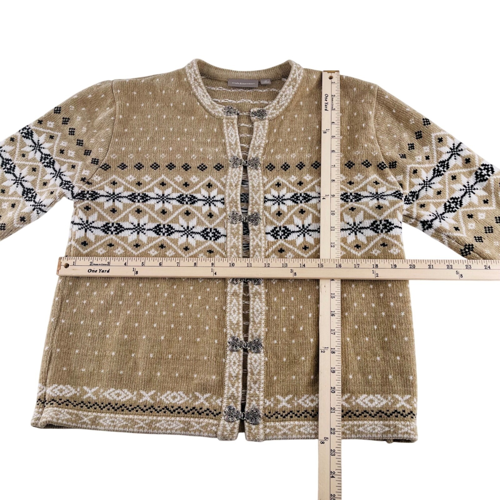 Croft & Barrow Beige Nordic Pattern Cardigan Swea… - image 3