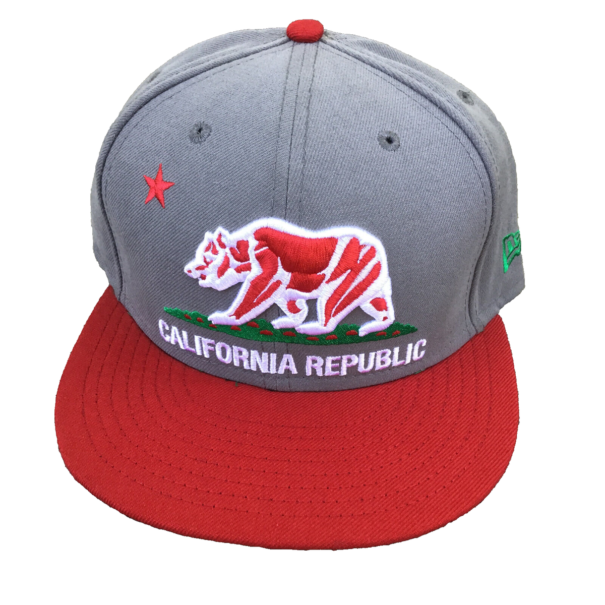 New Era 59fifty California Republic Logo Gray Red Hat Fitted Sz 7