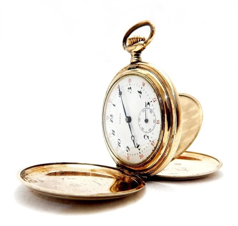 Карманные часы LANCO охотничий циферблат фарфоровый корпус позолота 51 мм 1920c рабочие - Изображение 3 из 4