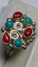 APPEALING NATURAL MULTI GEMS IN STERLING SILVER.925 DESIGNER RING SIZE 7.5-7.75