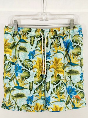 Tommy Bahama Mens Swim Trunks M Blue Yellow Green Floral Lined Elastic  Waist