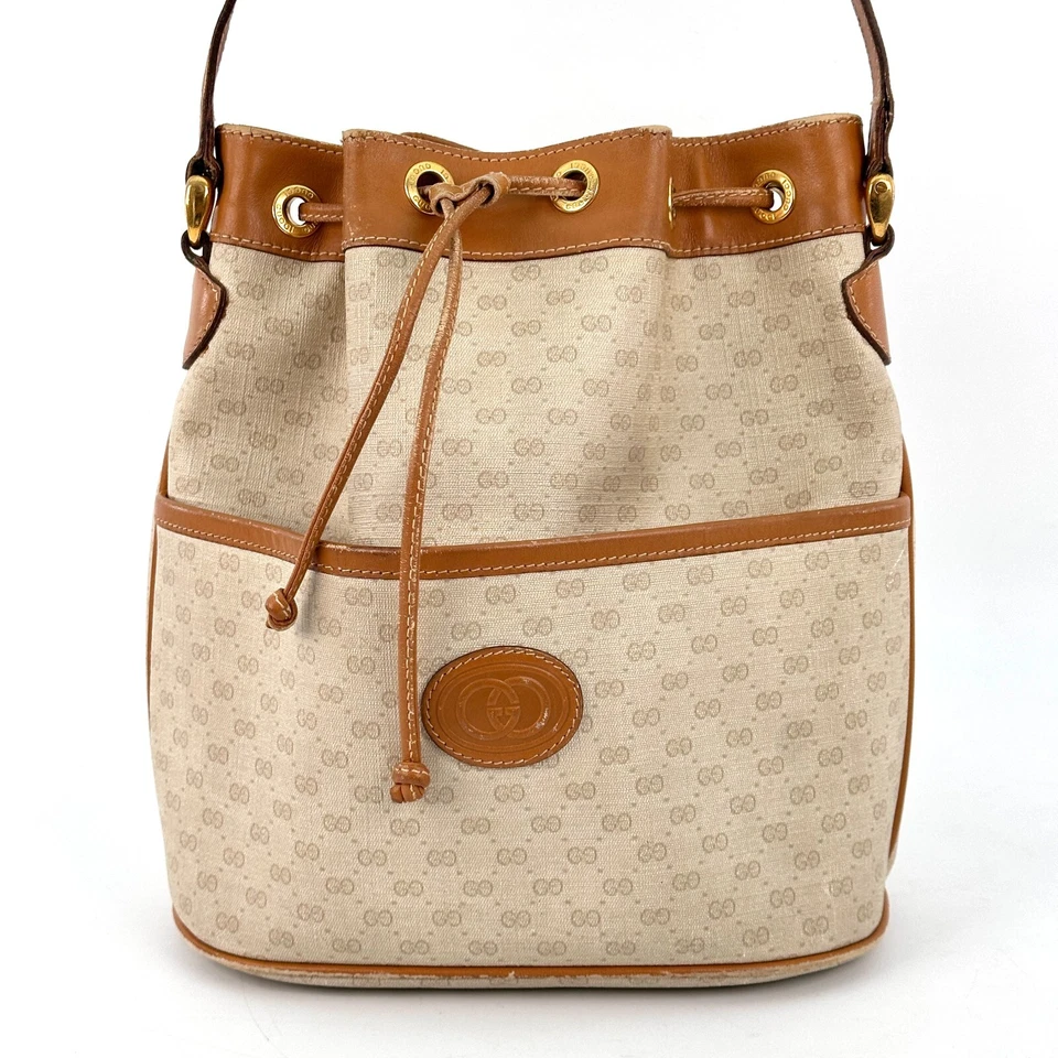 Auténtico bolso de hombro vintage GUCCI con cordón PVC marrón 0356 Foto 2 de 4