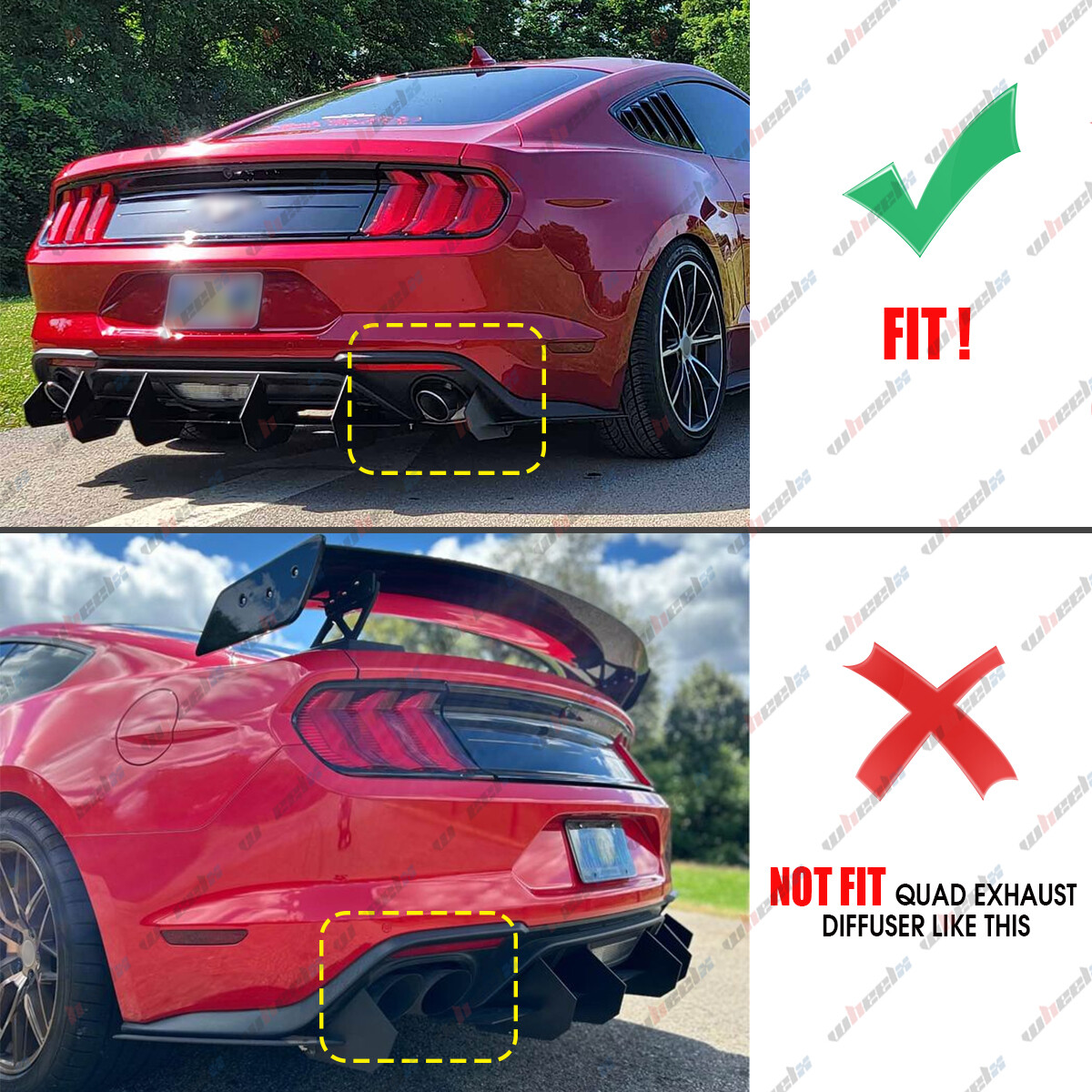 V2 Style Glossy Black Rear Diffuser & Side Splitter For Ford Mustang 2015-2023