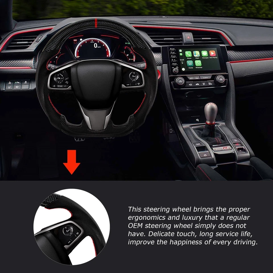 LOSCHEN Real Carbon Fiber Steering Wheel For HONDA CIVIC 2016-2021 BLACK LEATHER - Image 4 of 4