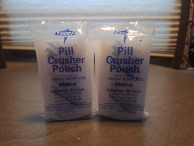 New Medline Silent Knight Pill Crusher Pouches 2 Pack, 50 Each, # NONPC1000