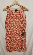 TAYLOR Shift Dress Sz 2 Poppy Cream Red Cold Shoulder Pullover
