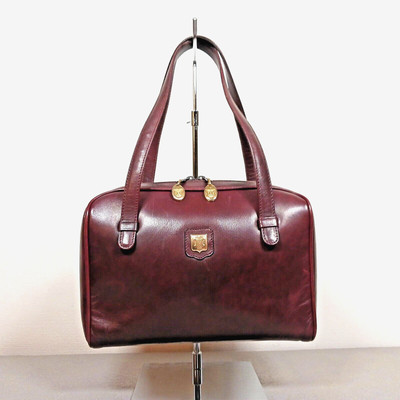 CELINE 80s Vintage Triomphe Mini Handbag Purse Leather Bordeaux USED