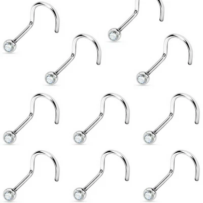 10 PC 20G 18G 2MM CZ CRYSTAL GEM STEEL NOSE SCREW STUD RING BARBELL PIERCING 002