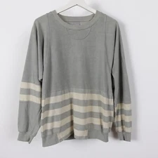 Vintage Women's 80s Essentials by DSI Gray Cream Striped Sweatshirt Size Medium