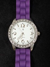 Purple Silicone Band Watch Silver Tone Crystal Accent