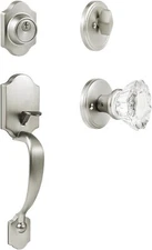  Front Door Handle with Single Cylinder Deadbolt and Crystal Brushed Nickel