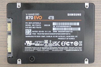 Samsung 870 EVO 4TB 2.5 Inch SATA SSD (MZ-77E2T0E) 80-89% Health Report Included