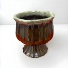 Vintage Hull USA Pottery F88 Olive Green Drip Glaze Pedestal Planter Flower Pot