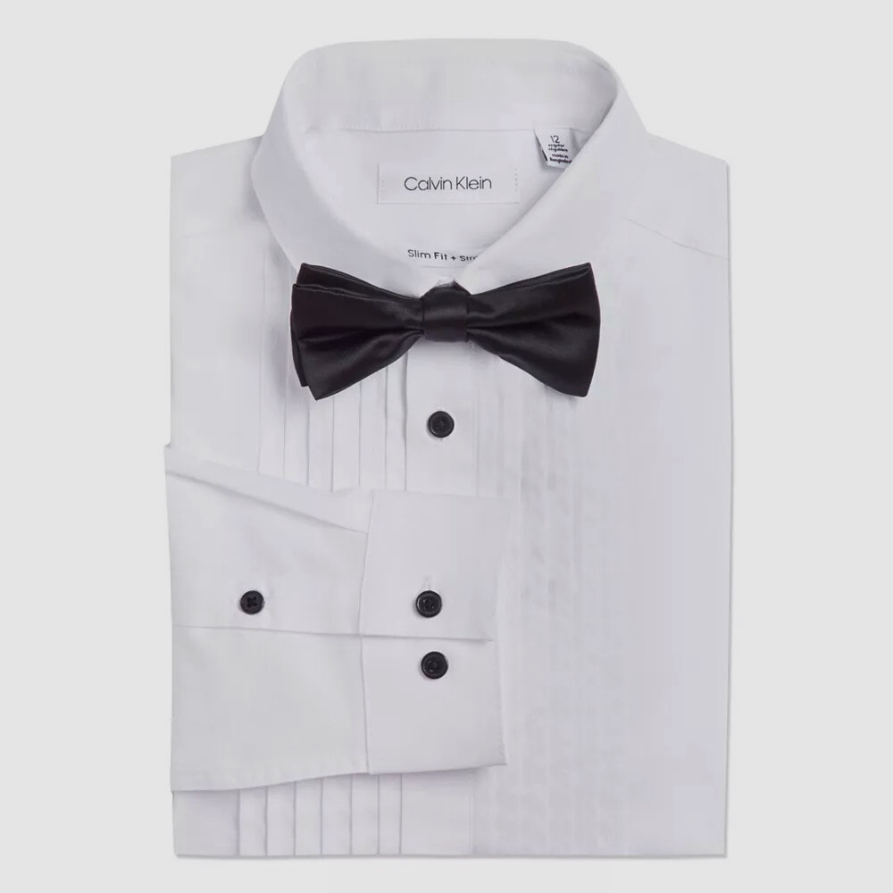 $45 Calvin Klein Boys Slim-Fit White Long-Sleeve Tuxedo Dress Shirt Size 18  194931067826 | eBay