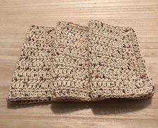 HANDMADE SET OF 3 CROCHET COTTON DISH CLOTHS OR WASH CLOTHS 8.5x8.5 INCHES *NEW*