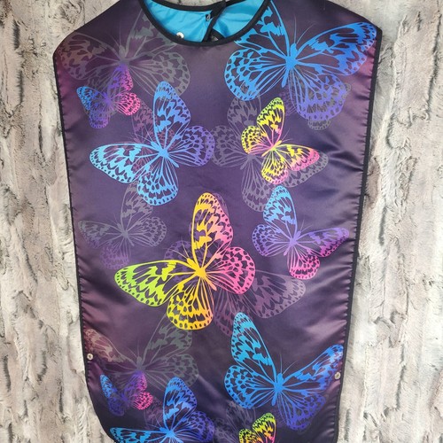 Adult Mealtime Bib Apron Clothing Protector Feeding Aid, Bright Butterflies