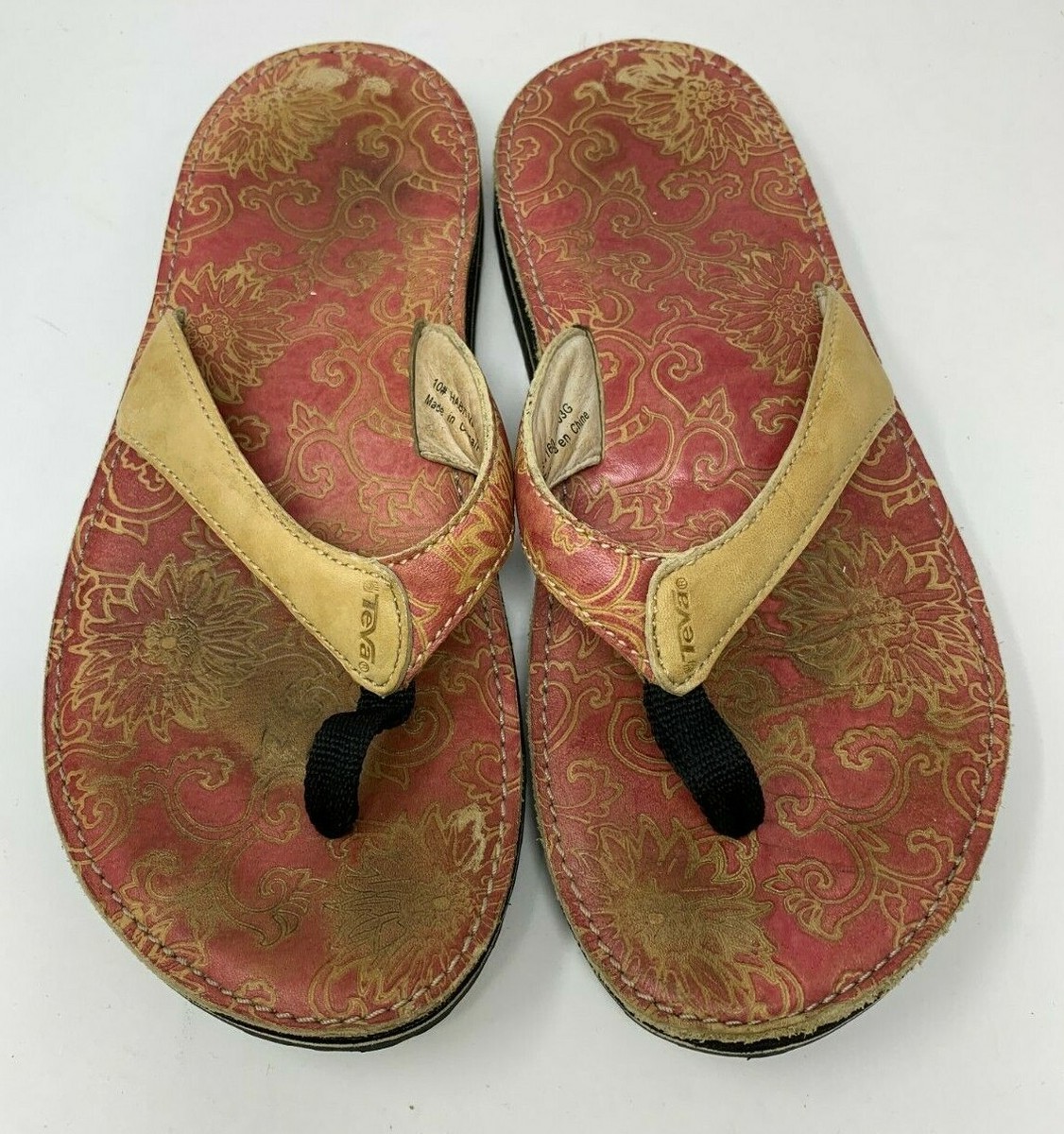 Teva Women's 6140 Habit River Rubber Red Leather Flip Flop Thong Sport  Sandal 10