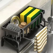 Sink Caddy Organizer, Black Stainless Steel Sponge Holder for Kitchen Sink