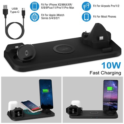 6 in1 Charging Dock Charger Stand For Apple Watch Series/Air Pods iPhone Station
