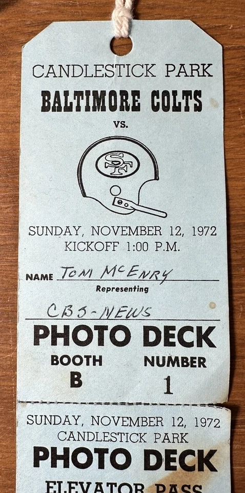 Boleto de juego Baltimore Colts V San Francisco 49ers de noviembre de 1972 pase de prensa foto mazo Foto 4 de 4