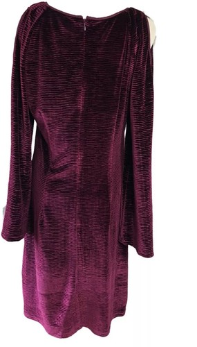NEW $120 Adrianna Papell Textured Velvet Cold Shoulder Maroon Shift Dress Sz 4 - Picture 5 of 9