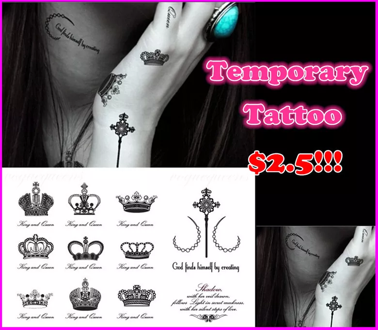  Tattoos 2 Sheets King Queen Imperial Crown Temporary