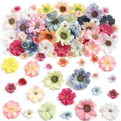 90 Pcs Mini Artificial Silk Flower Heads - Multicolor Peony, Daisy, Rose Flor...