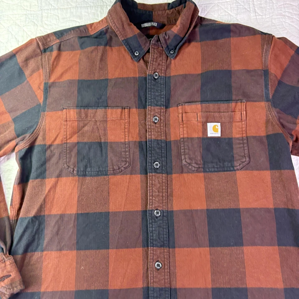 Camisa Carhartt Para Hombres Grande Marrón Negra A Cuadros Resistente Flex Calce Relajado Ropa de Trabajo Foto 2 de 4