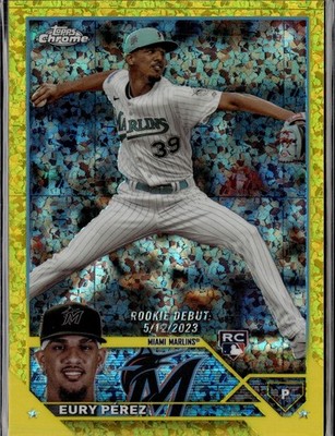 2023 Topps Chrome Update Eury Perez Yellow Mini Diamond Rookie 47/75