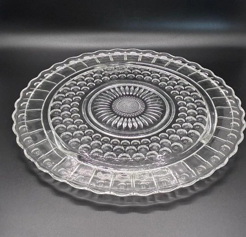 BEAUTIFUL Vtg Federal Glass 3 Foot Cake Serving Plate Starburst Bubble Sunflower