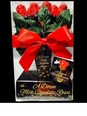 One Dozen Belgian Milk Chocolate Roses in Gift Box Valentine's Day - Gift Roses