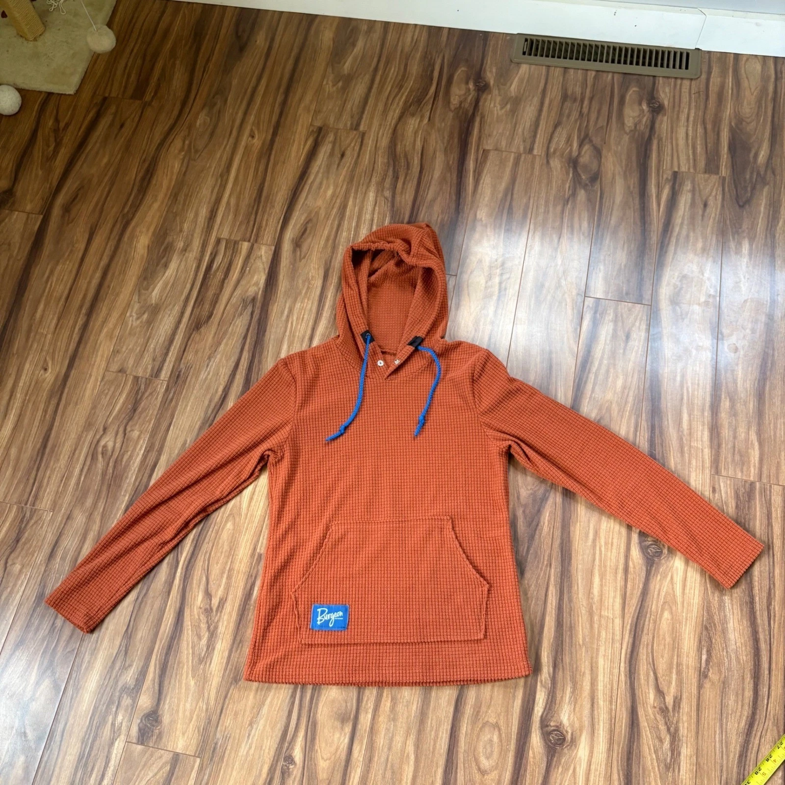 Burgeon Outdoor Waffle Grid Fleece Hoodie XS Rust Orange Made in USA