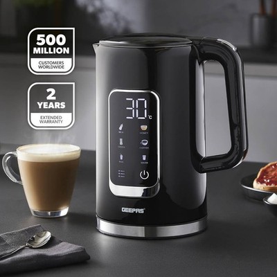 GEEPAS Digitaler Wasserkocher Kabellos Kanne Wasserkocher Warmhalten 2200W 1,7L Schwarz