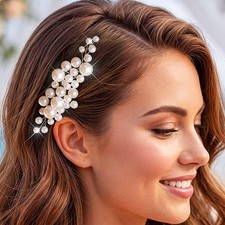 Pearl Bridal Hair Comb Silver Bride Wedding Piece Prom Accessories For Women