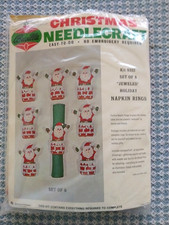 1970s   Bucilla felt kit 8 JEWELED SANTAS napkin rings,sequins, Christmas NOTE