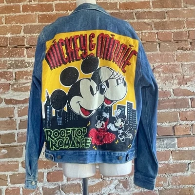 vintage ミッキー Rooftop Romance デニムジャケット　L Vintage 90's Disney Mickey & Minnie Rooftop Romance Denim Jean