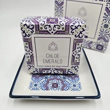 Chloe Emerald Emery Soap Dish Set, Fresh Linen Scent, New In Box
