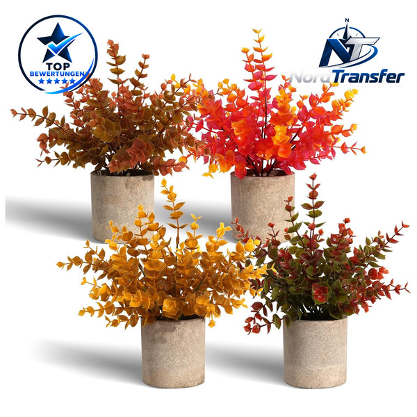 Kunstpflanze Eukalyptus Im Topf 4Er Set Herbstdeko Halloween Deko KüNstlich-image