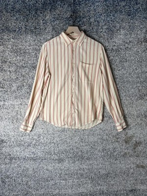 Sandro Paris Shirt Mens Medium Cream Red Stripe Button Front Viscose Top