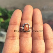 Natural Sunstone Handmade Gemstone Ring Sterling 925 Silver Oval Ring For Women